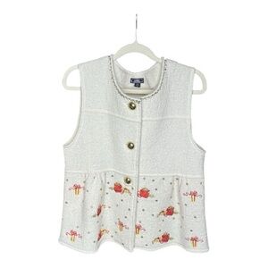 Cream Embroidered Sleeveless Peplum Top
